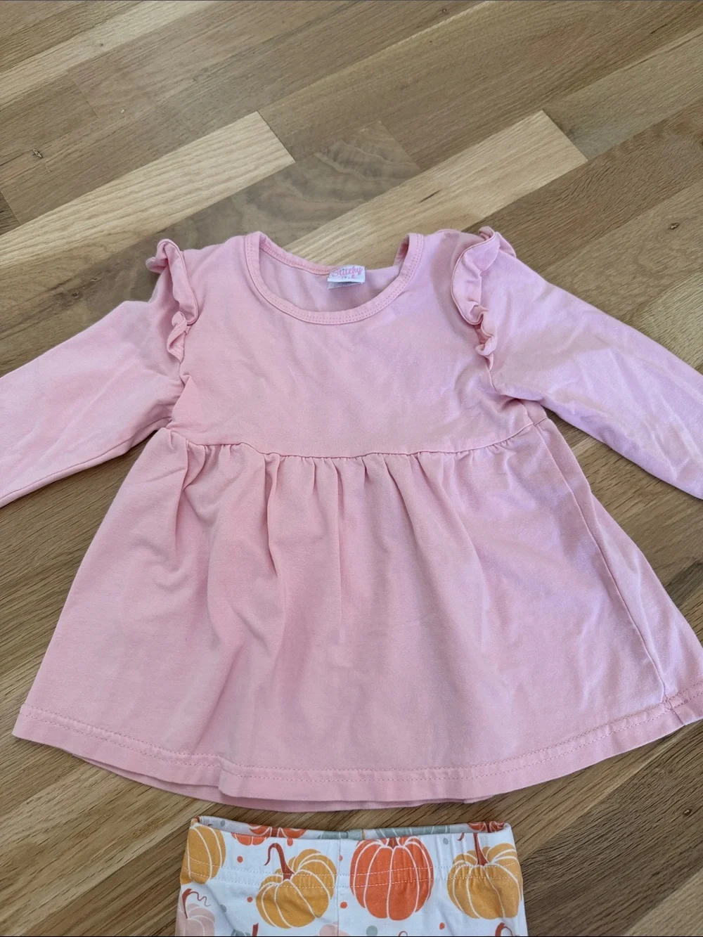 Girls Pink Ruffle Peplum Top & Pumpkin Print Leggings Set